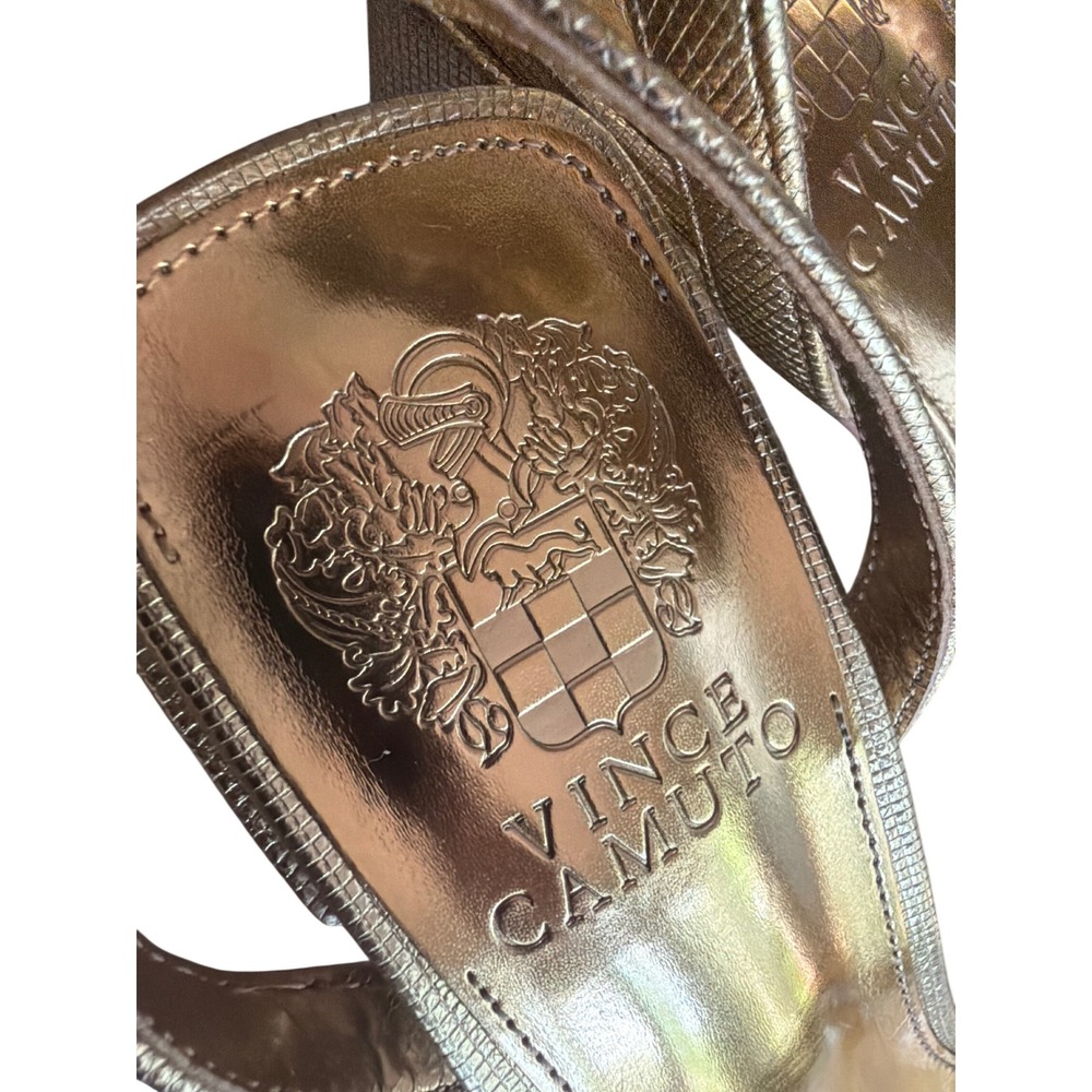 Vince Camuto Sandals Gold Jarenn Metallic Block Heel Square Toe Ankle Strap 7M - Picture 4 of 7